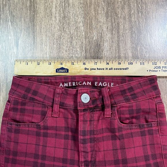 American Eagle Women's 0 Hi Rise Jegging Red Black Buffalo Plaid Skinny Jeans - Picture 5 of 10